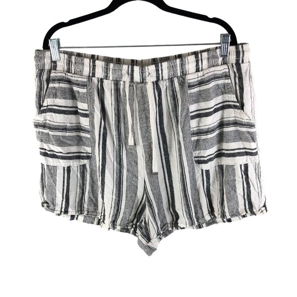 Time And Tru Womens Striped Linen Blend Shorts Black White XXL - Picture 1 of 4